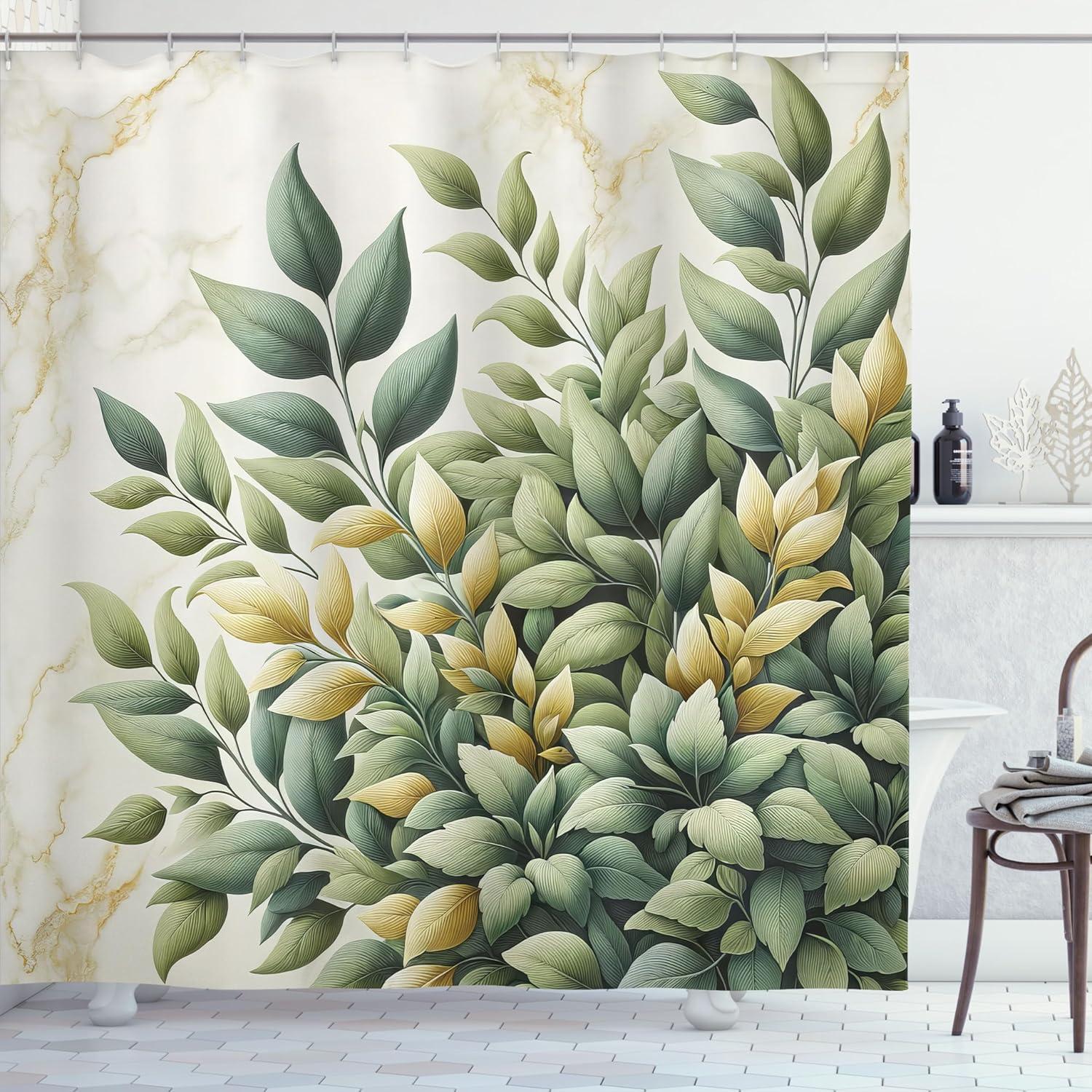imageAmbesonne Flower Shower Curtain Abstract Ivy Romantic and Landscape Spring Floral Art Nature Theme Cloth Fabric Bathroom Decor Set with Hooks 69 W x 70 L Sea Blue Sky Blue Off WhiteLaurel Green Eggshell