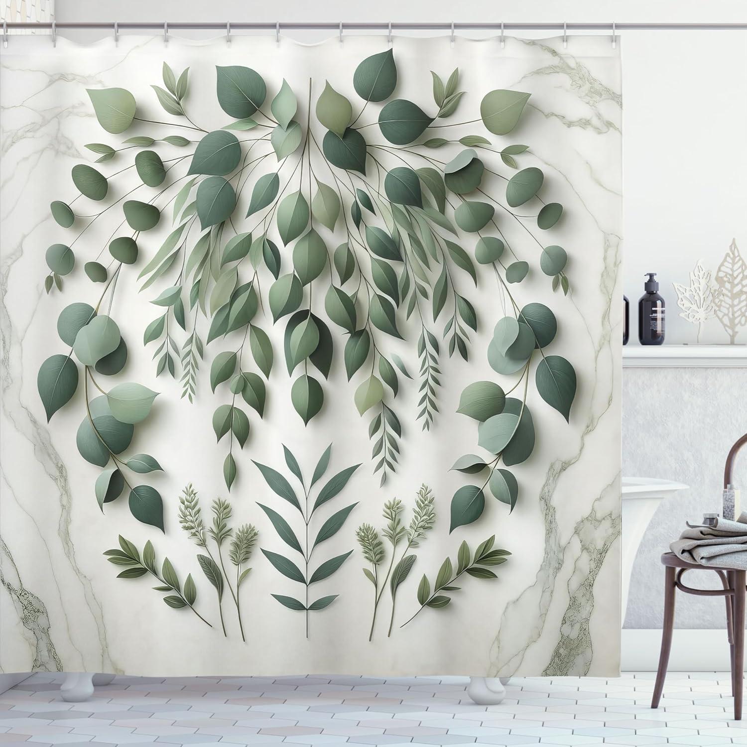 imageAmbesonne Flower Shower Curtain Abstract Ivy Romantic and Landscape Spring Floral Art Nature Theme Cloth Fabric Bathroom Decor Set with Hooks 69 W x 70 L Sea Blue Sky Blue Off WhiteIvory and Laurel Green