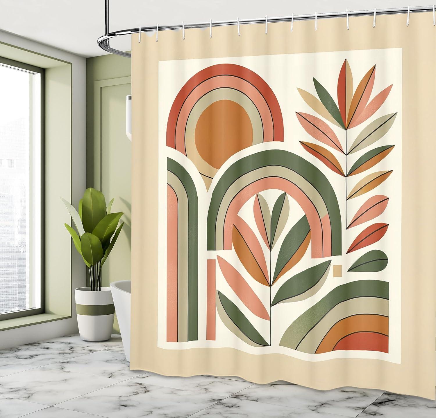 imageAmbesonne Flower Shower Curtain Abstract Ivy Romantic and Landscape Spring Floral Art Nature Theme Cloth Fabric Bathroom Decor Set with Hooks 69 W x 70 L Sea Blue Sky Blue Off WhiteDark Rust Beige Green