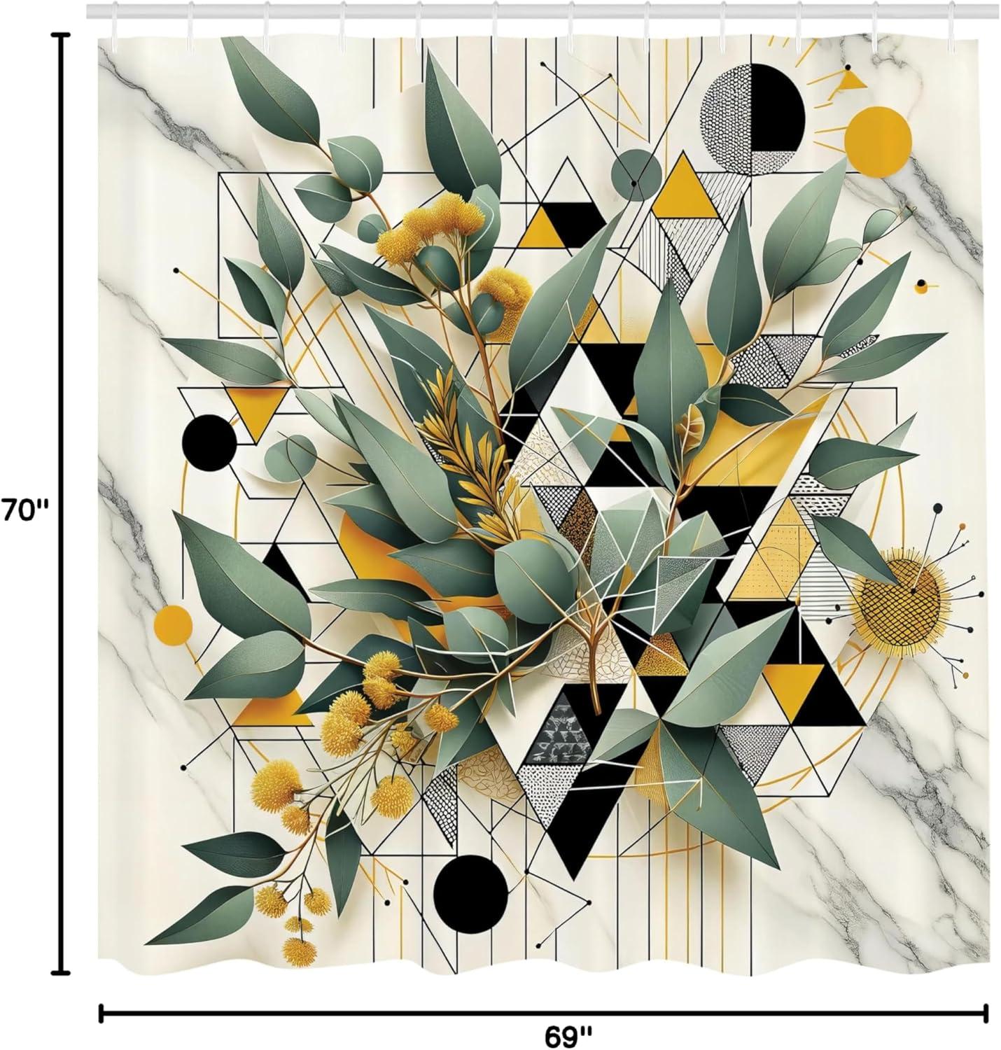 imageAmbesonne Flower Shower Curtain Abstract Ivy Romantic and Landscape Spring Floral Art Nature Theme Cloth Fabric Bathroom Decor Set with Hooks 69 W x 70 L Sea Blue Sky Blue Off WhiteGreen Black Mustard