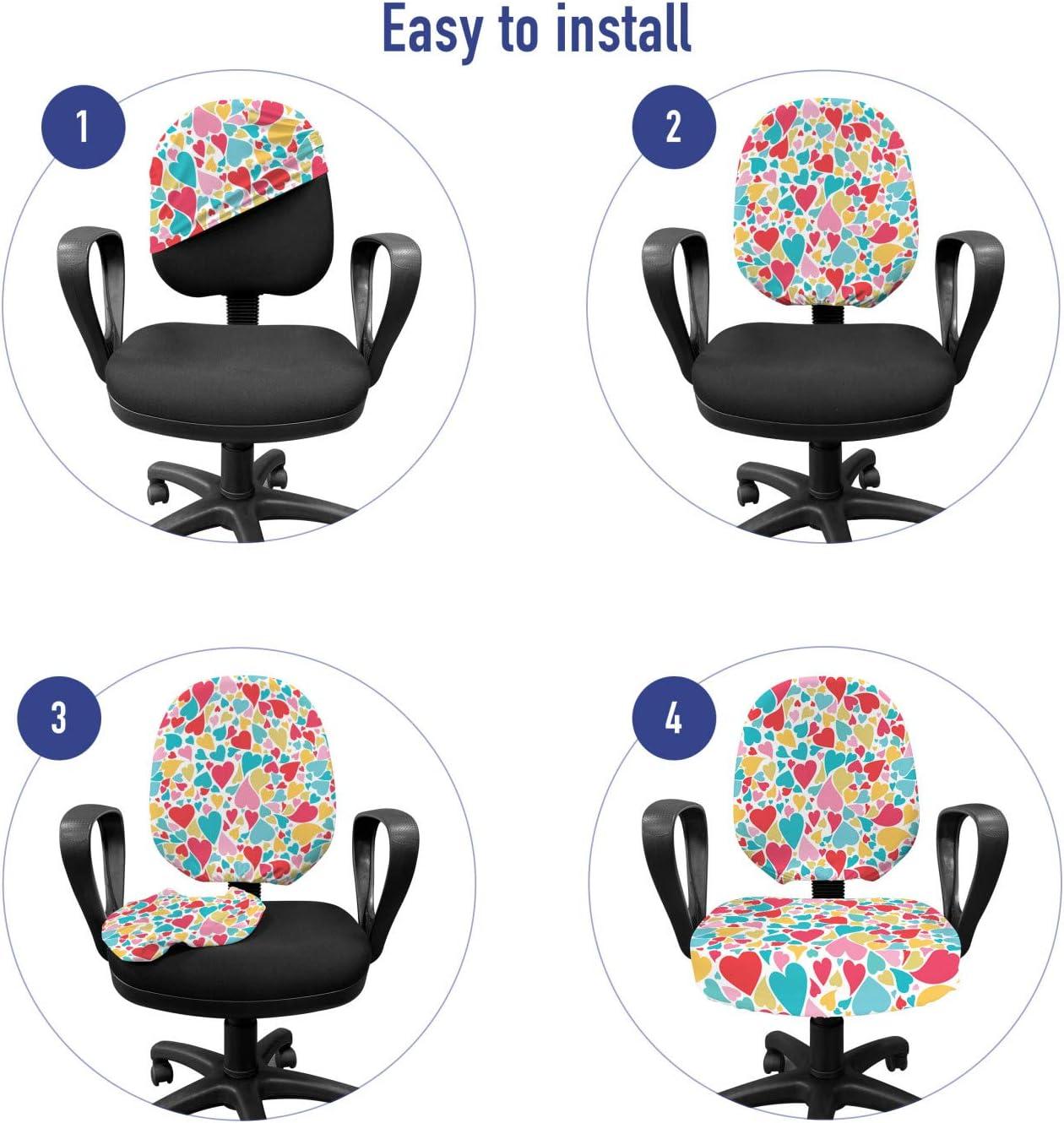 imageAmbesonne Hearts Office Chair Slipcover Colorful Hearts for Valentines Day Love Childish Hand Drawn Happiness Joy Theme Protective Stretch Decorative Fabric Cover Multicolor