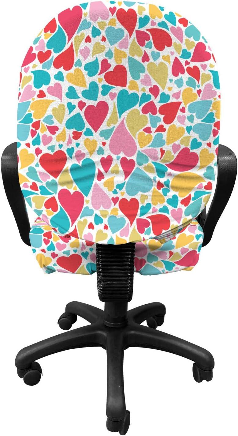 imageAmbesonne Hearts Office Chair Slipcover Colorful Hearts for Valentines Day Love Childish Hand Drawn Happiness Joy Theme Protective Stretch Decorative Fabric Cover Multicolor