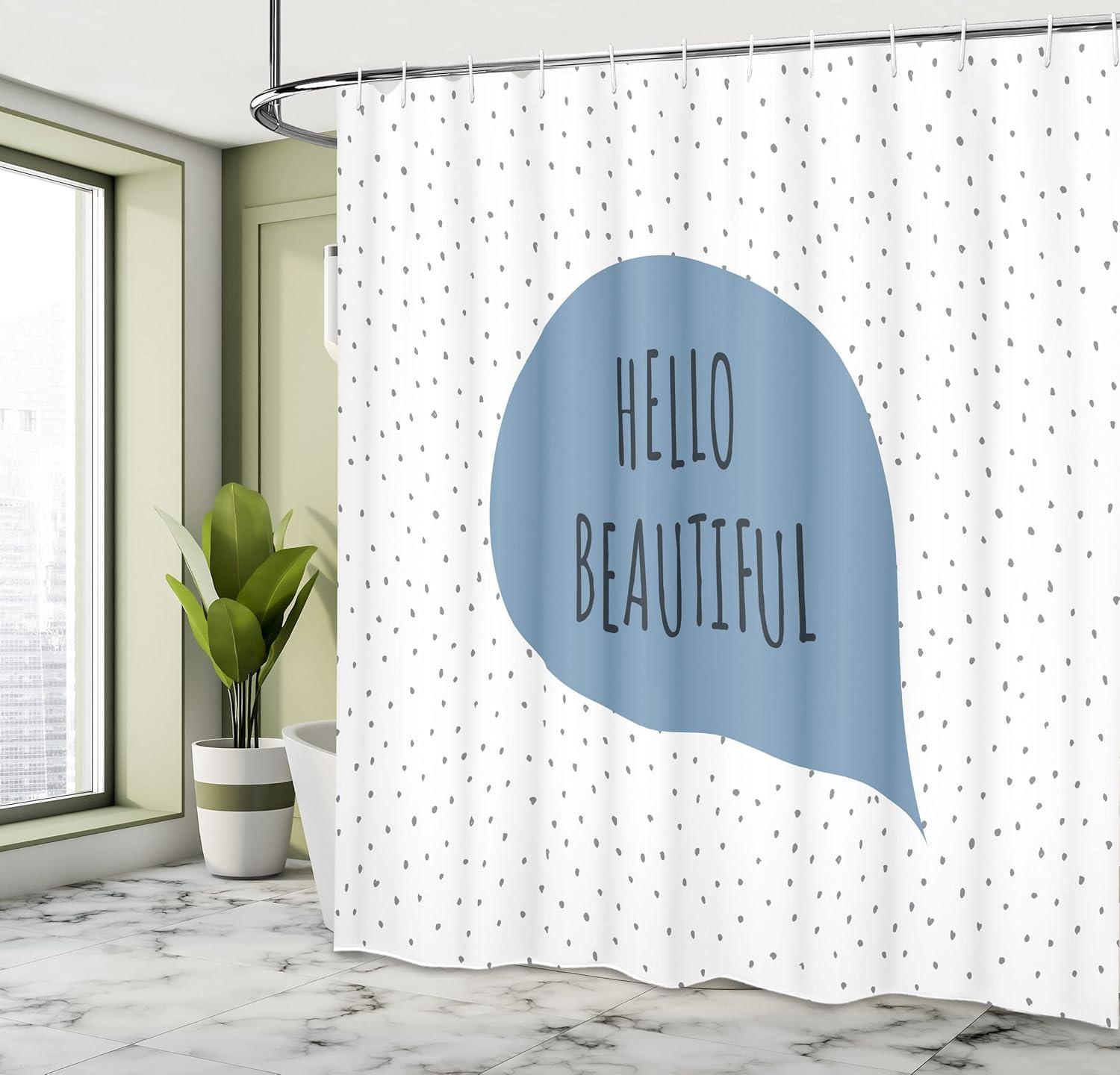 imageAmbesonne Hello Shower Curtain Romantic and Message in a Pastel Colored Speech Balloon Hand Drawn Dots Cloth Fabric Bathroom Decor Set with Hooks 69 W x 70 L AzureAzure