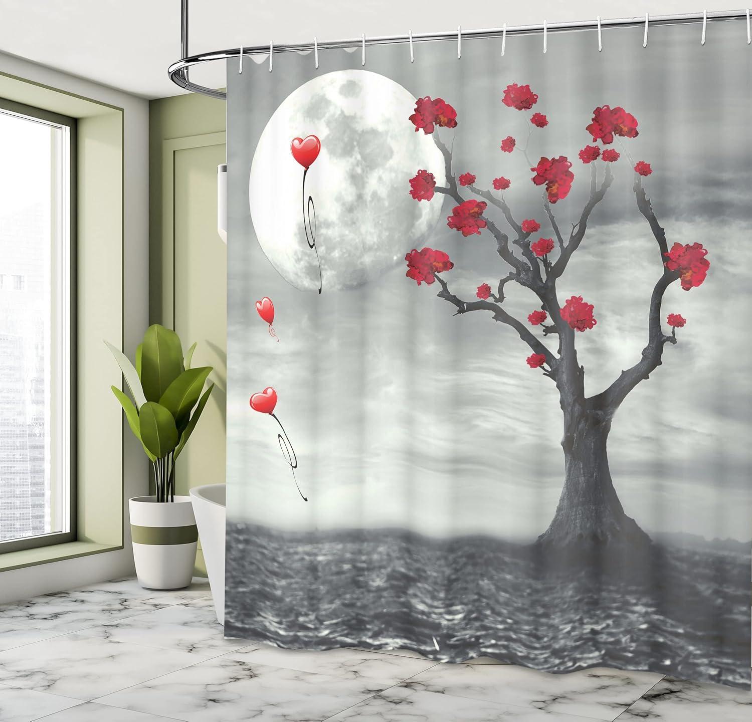 imageAmbesonne Hello Shower Curtain Romantic and Message in a Pastel Colored Speech Balloon Hand Drawn Dots Cloth Fabric Bathroom Decor Set with Hooks 69 W x 70 L AzureGrey Vermilion and White