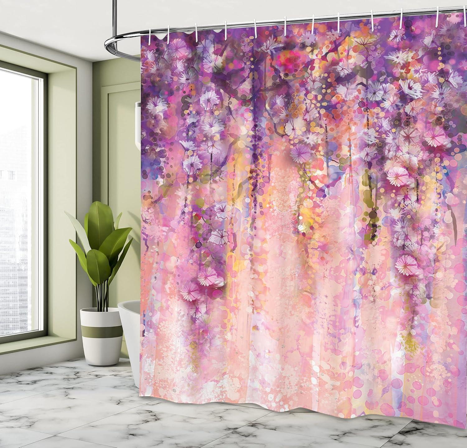 imageAmbesonne Hello Shower Curtain Romantic and Message in a Pastel Colored Speech Balloon Hand Drawn Dots Cloth Fabric Bathroom Decor Set with Hooks 69 W x 70 L AzureViolet Purple Pink