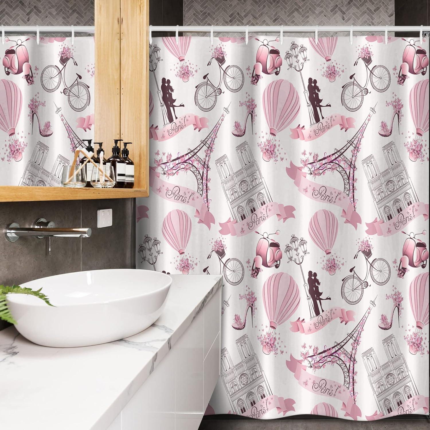 imageAmbesonne Hello Shower Curtain Romantic and Message in a Pastel Colored Speech Balloon Hand Drawn Dots Cloth Fabric Bathroom Decor Set with Hooks 69 W x 70 L AzurePale Pink White