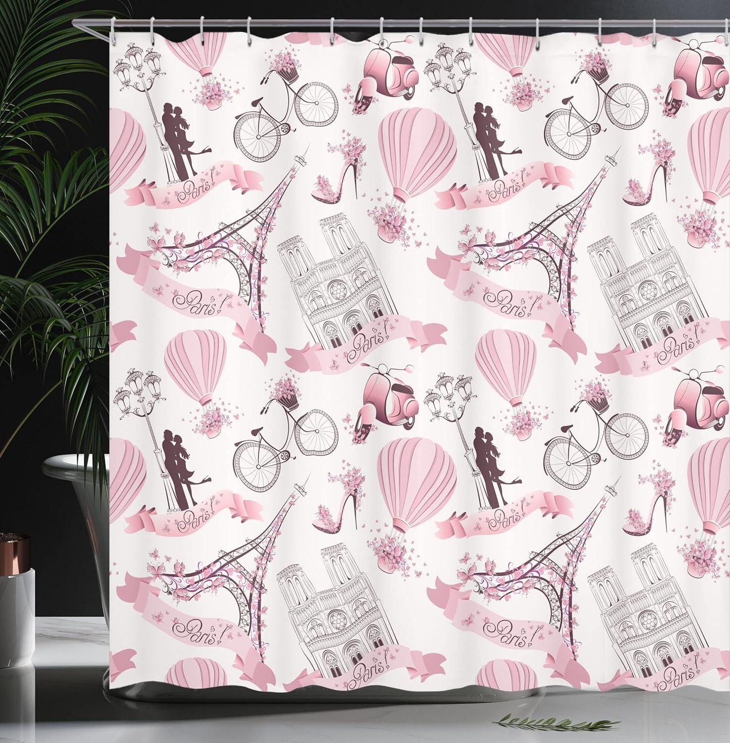 imageAmbesonne Hello Shower Curtain Romantic and Message in a Pastel Colored Speech Balloon Hand Drawn Dots Cloth Fabric Bathroom Decor Set with Hooks 69 W x 70 L AzurePale Pink White