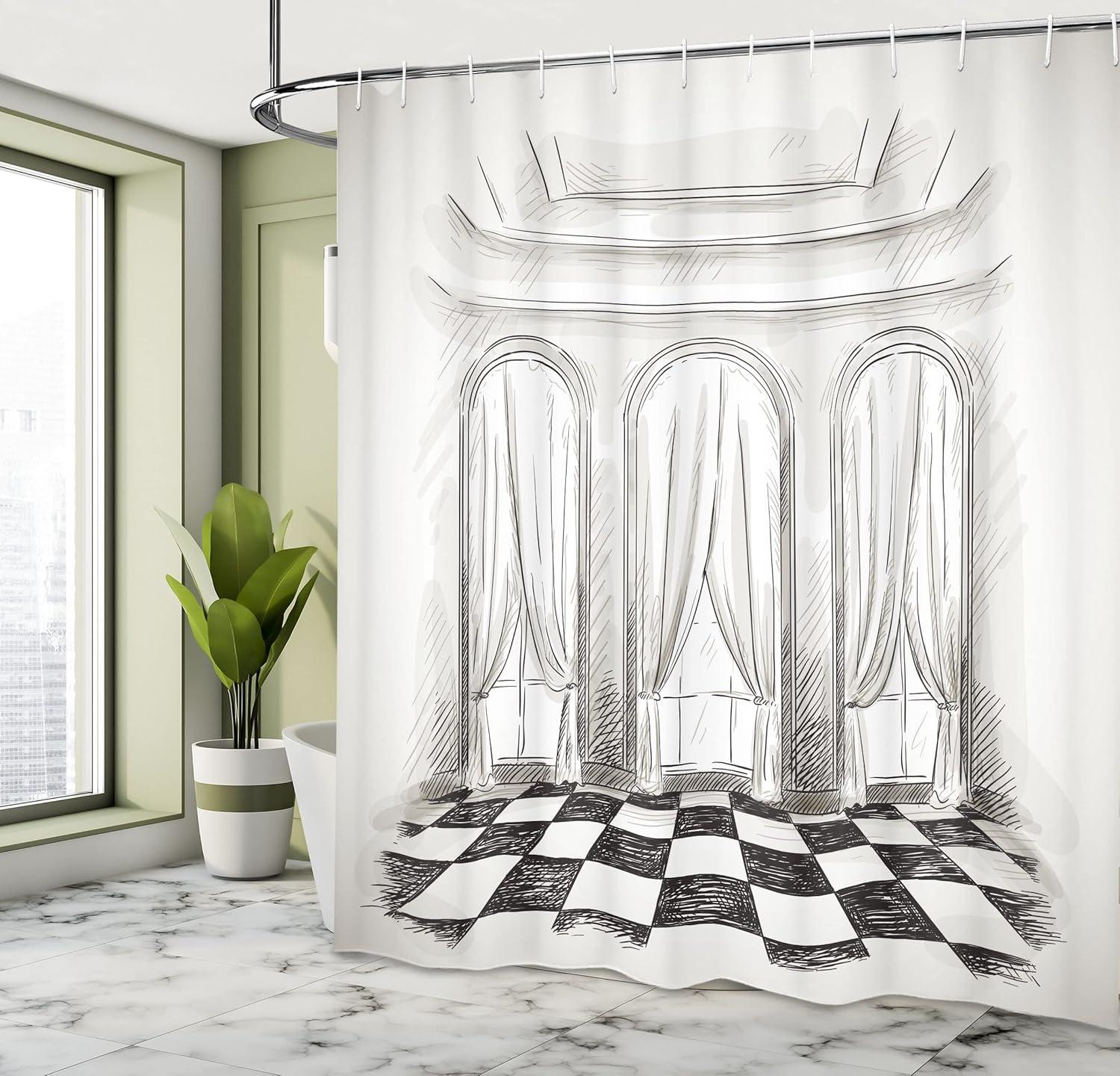 imageAmbesonne Hello Shower Curtain Romantic and Message in a Pastel Colored Speech Balloon Hand Drawn Dots Cloth Fabric Bathroom Decor Set with Hooks 69 W x 70 L AzureBlack White