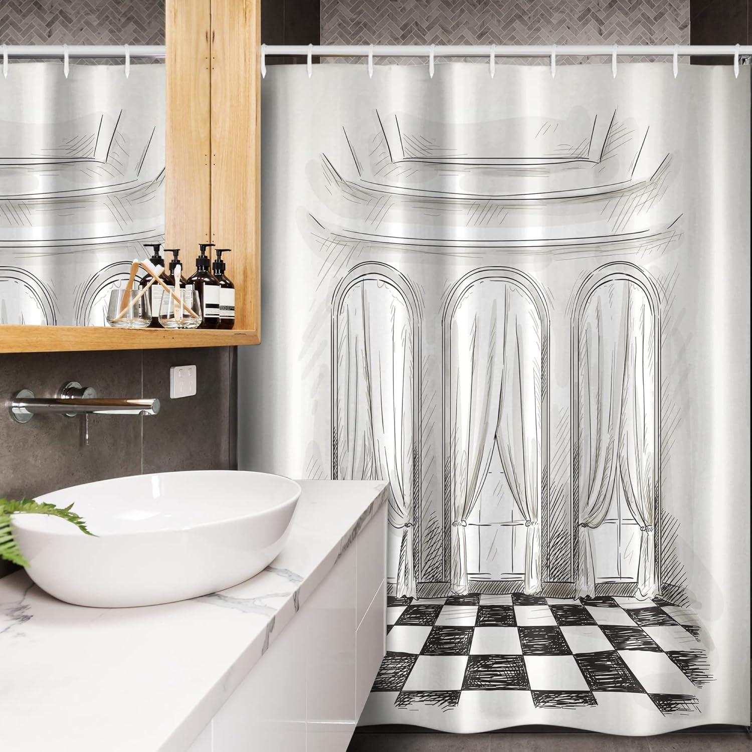 imageAmbesonne Hello Shower Curtain Romantic and Message in a Pastel Colored Speech Balloon Hand Drawn Dots Cloth Fabric Bathroom Decor Set with Hooks 69 W x 70 L AzureBlack White