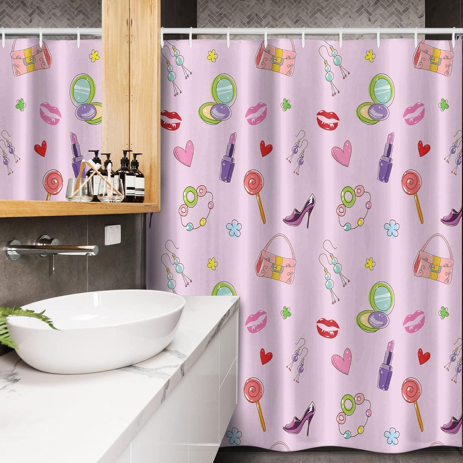 imageAmbesonne Hello Shower Curtain Romantic and Message in a Pastel Colored Speech Balloon Hand Drawn Dots Cloth Fabric Bathroom Decor Set with Hooks 69 W x 70 L AzureSoft Pink Fern Green Purple