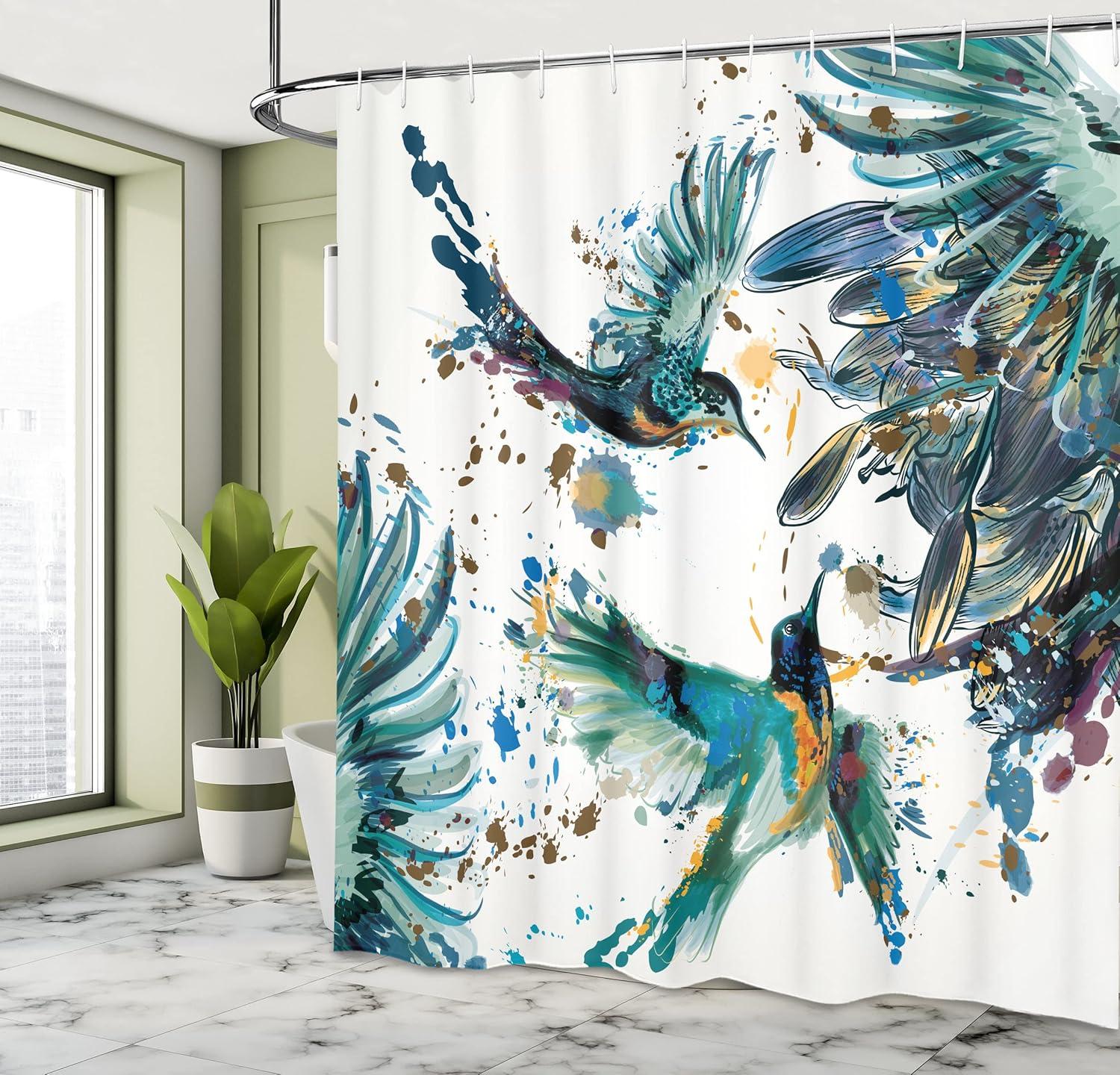 imageAmbesonne Hello Shower Curtain Romantic and Message in a Pastel Colored Speech Balloon Hand Drawn Dots Cloth Fabric Bathroom Decor Set with Hooks 69 W x 70 L AzureJade Green