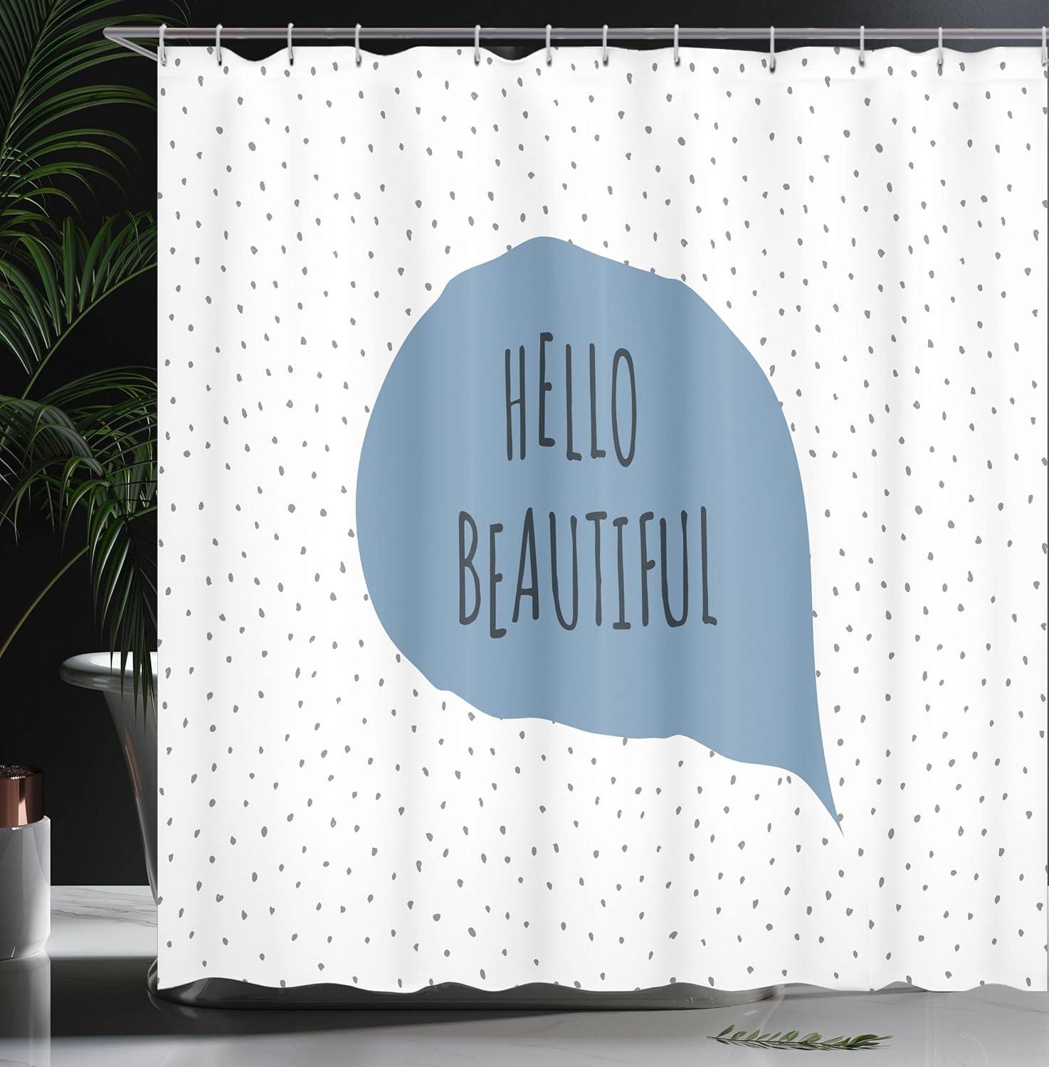 imageAmbesonne Hello Shower Curtain Romantic and Message in a Pastel Colored Speech Balloon Hand Drawn Dots Cloth Fabric Bathroom Decor Set with Hooks 69 W x 70 L AzureAzure