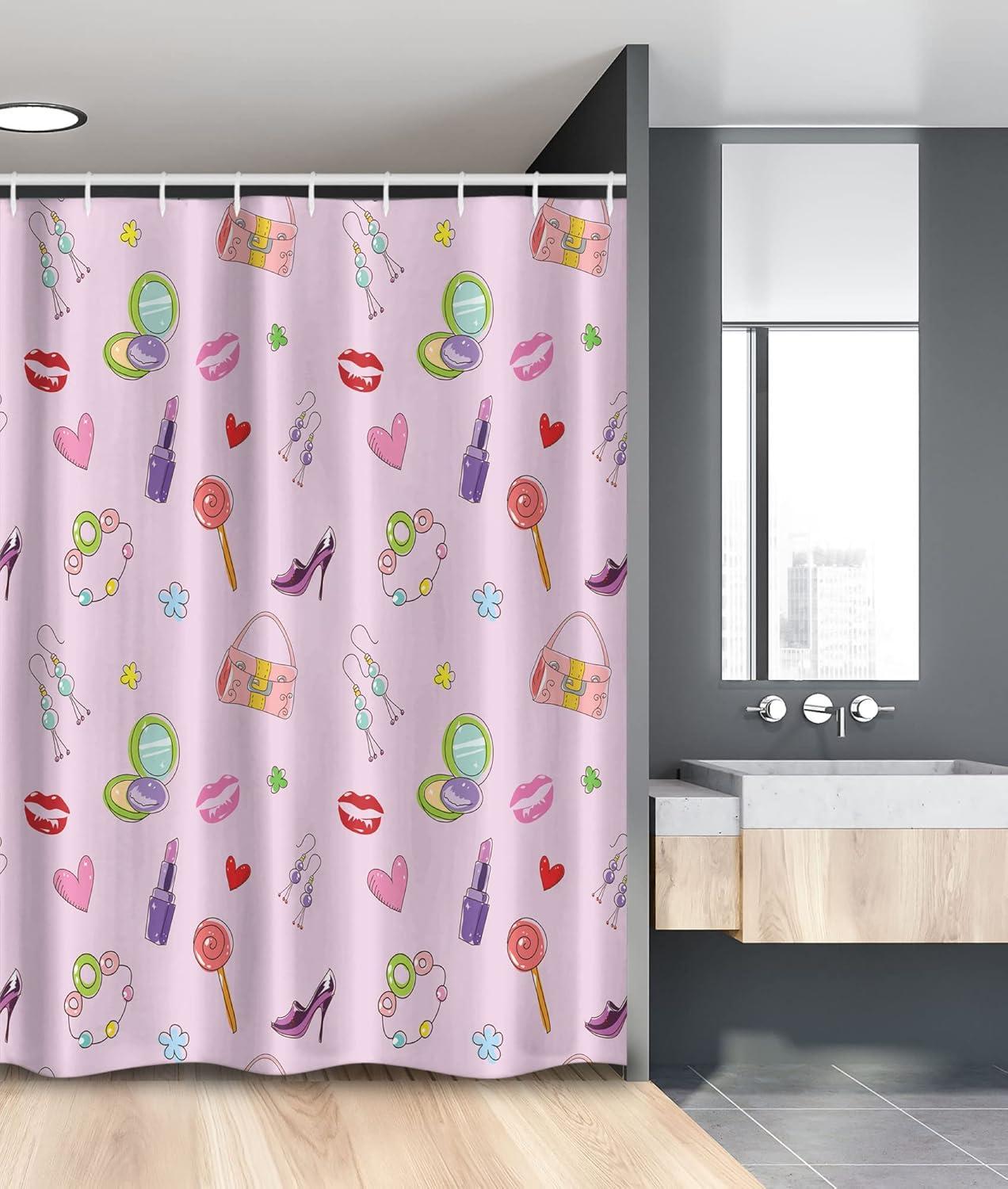 imageAmbesonne Hello Shower Curtain Romantic and Message in a Pastel Colored Speech Balloon Hand Drawn Dots Cloth Fabric Bathroom Decor Set with Hooks 69 W x 70 L AzureSoft Pink Fern Green Purple