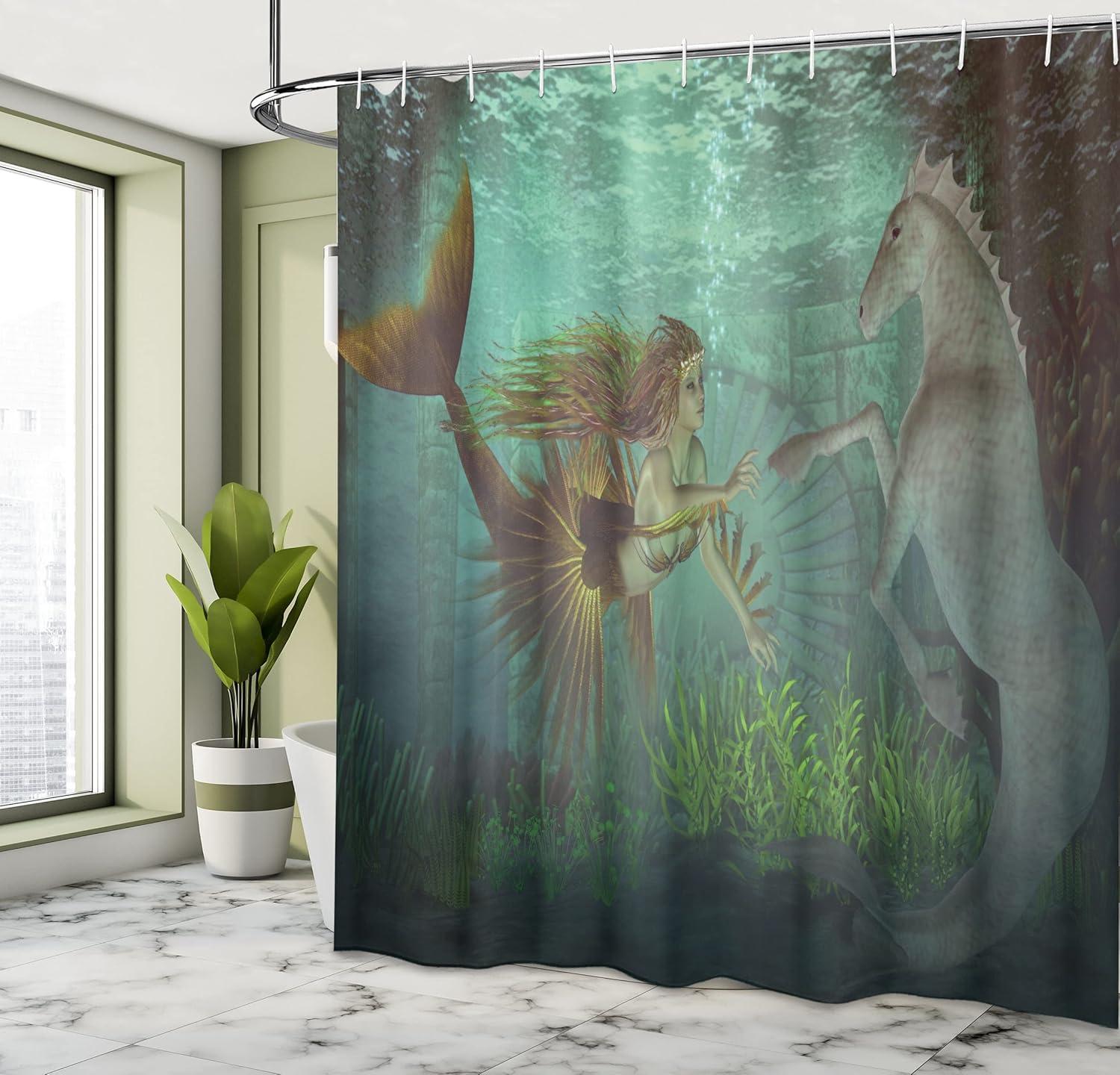 imageAmbesonne Hello Shower Curtain Romantic and Message in a Pastel Colored Speech Balloon Hand Drawn Dots Cloth Fabric Bathroom Decor Set with Hooks 69 W x 70 L AzureAmber Green Aqua
