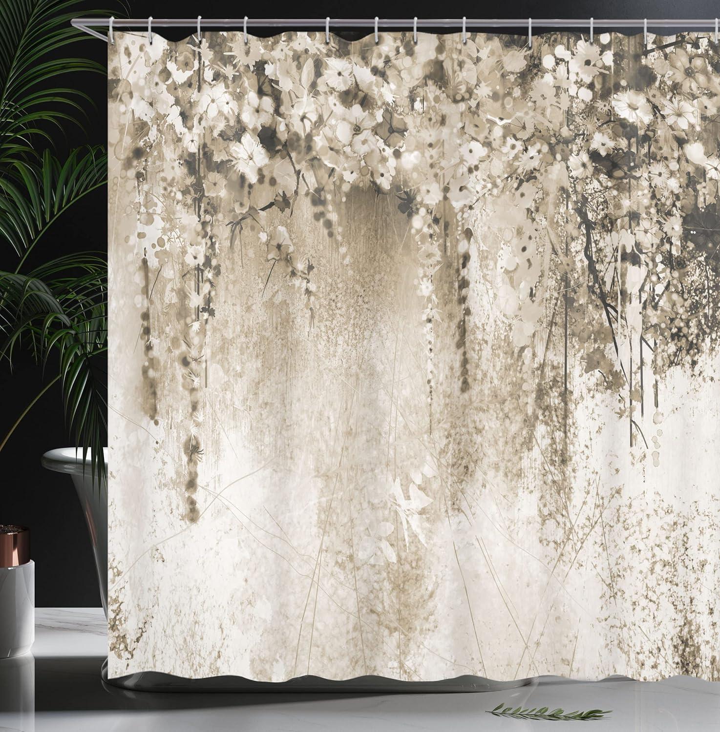 imageAmbesonne Hello Shower Curtain Romantic and Message in a Pastel Colored Speech Balloon Hand Drawn Dots Cloth Fabric Bathroom Decor Set with Hooks 69 W x 70 L AzureSepia Brown Beige