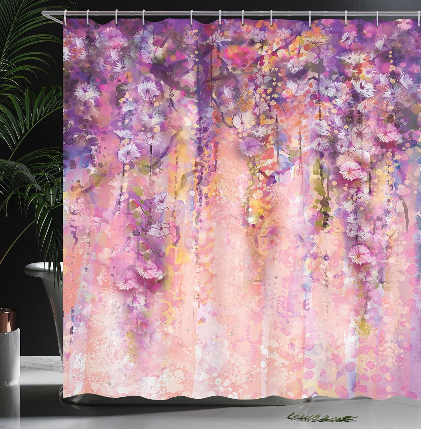 imageAmbesonne Hello Shower Curtain Romantic and Message in a Pastel Colored Speech Balloon Hand Drawn Dots Cloth Fabric Bathroom Decor Set with Hooks 69 W x 70 L AzureViolet Purple Pink