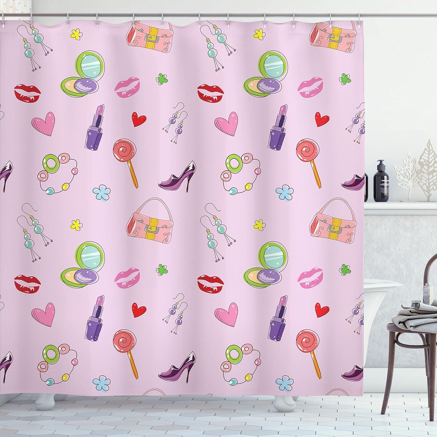 imageAmbesonne Hello Shower Curtain Romantic and Message in a Pastel Colored Speech Balloon Hand Drawn Dots Cloth Fabric Bathroom Decor Set with Hooks 69 W x 70 L AzureSoft Pink Fern Green Purple
