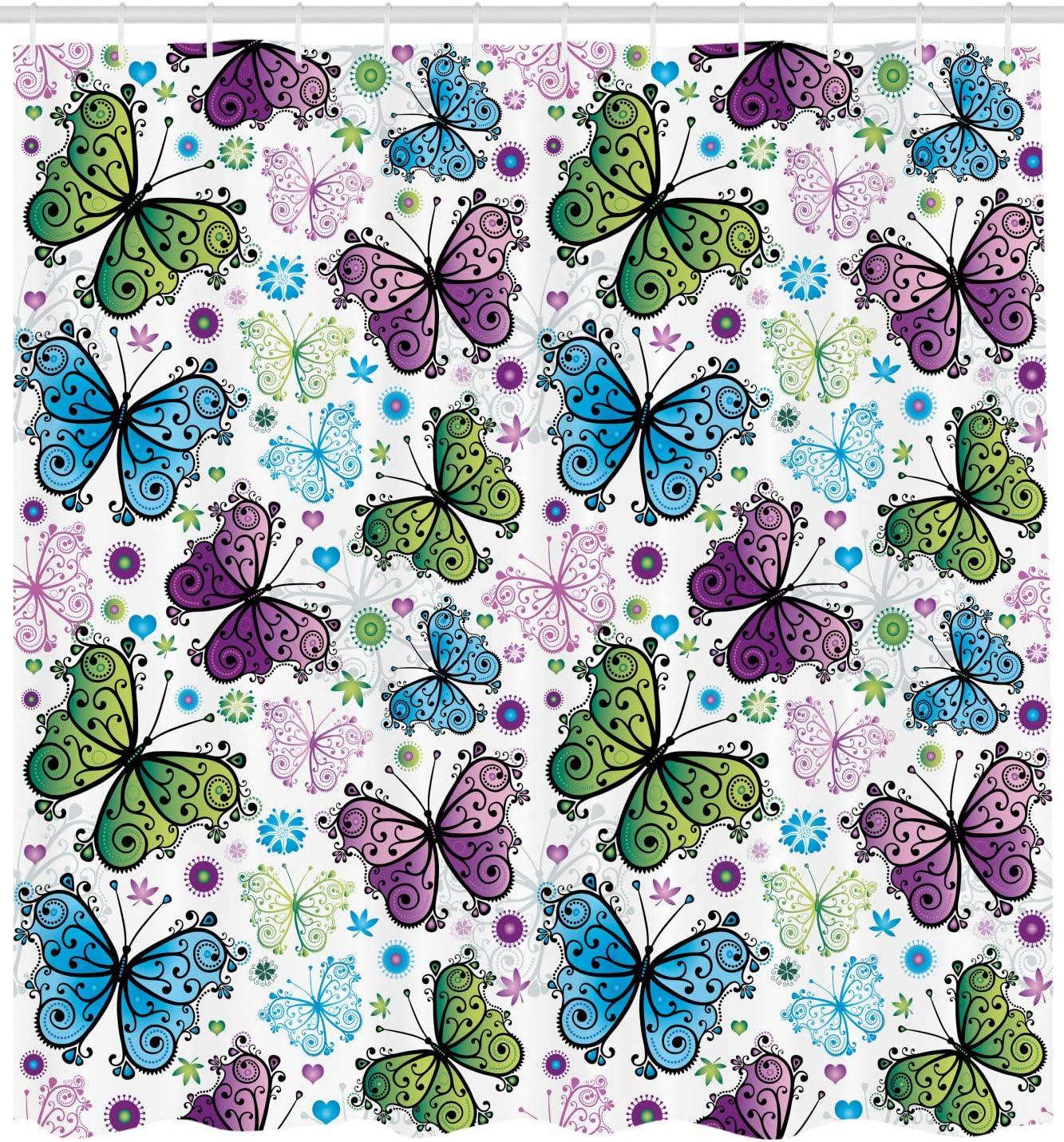 imageAmbesonne Hello Shower Curtain Romantic and Message in a Pastel Colored Speech Balloon Hand Drawn Dots Cloth Fabric Bathroom Decor Set with Hooks 69 W x 70 L AzurePurple White Green
