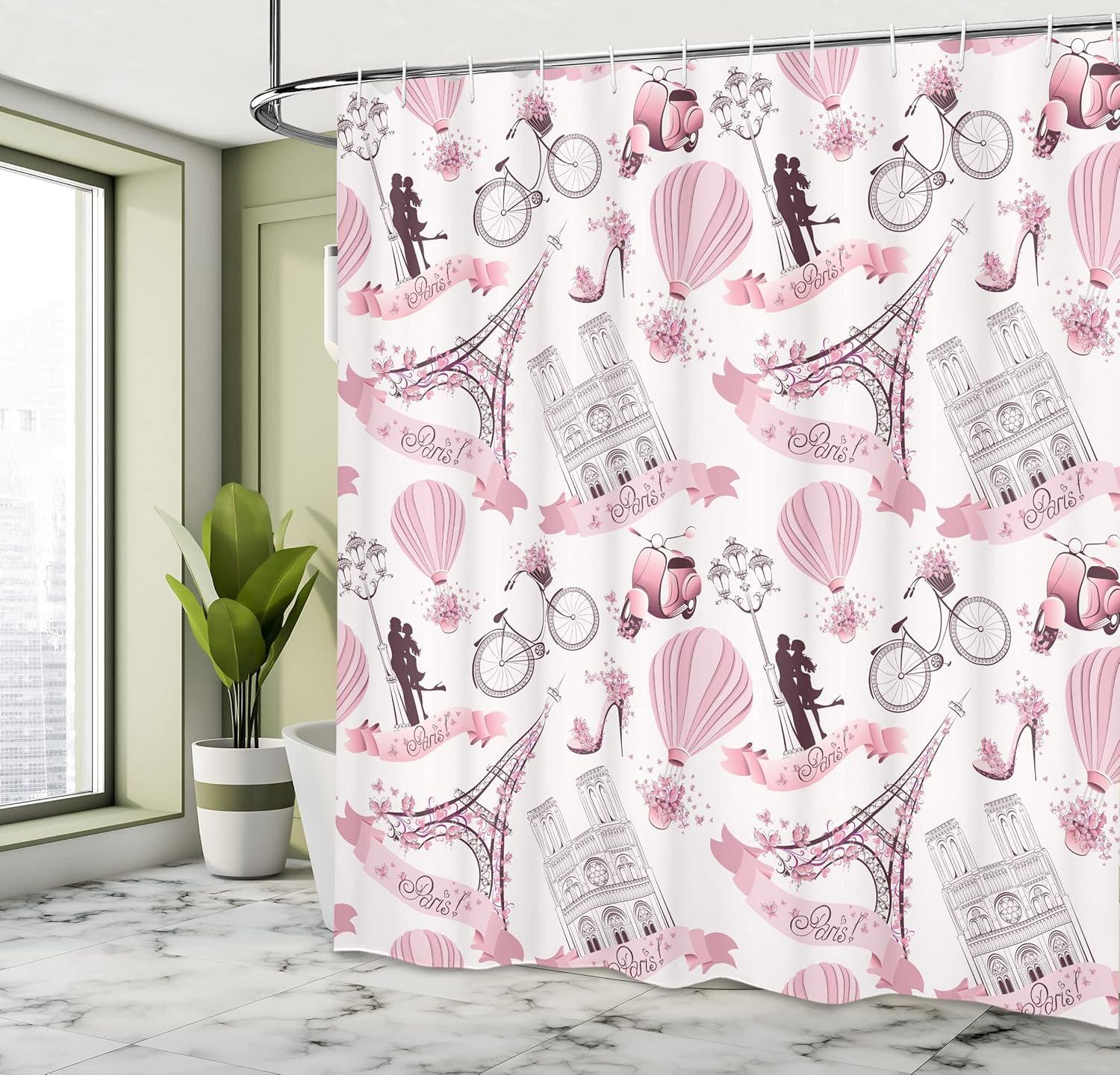 imageAmbesonne Hello Shower Curtain Romantic and Message in a Pastel Colored Speech Balloon Hand Drawn Dots Cloth Fabric Bathroom Decor Set with Hooks 69 W x 70 L AzurePale Pink White