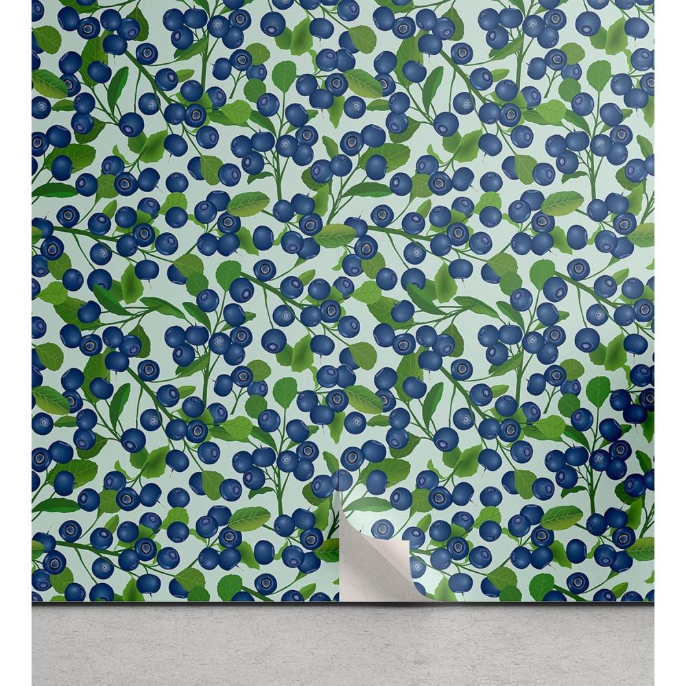 imageAmbesonne Blueberry Pattern Peel amp Stick Wallpaper for Home Simple Modern Leafy Designed Berry Pattern on Minty Back SelfAdhesive Living Room Kitchen Accent 13 x 36 Dark Lavender Fern Green