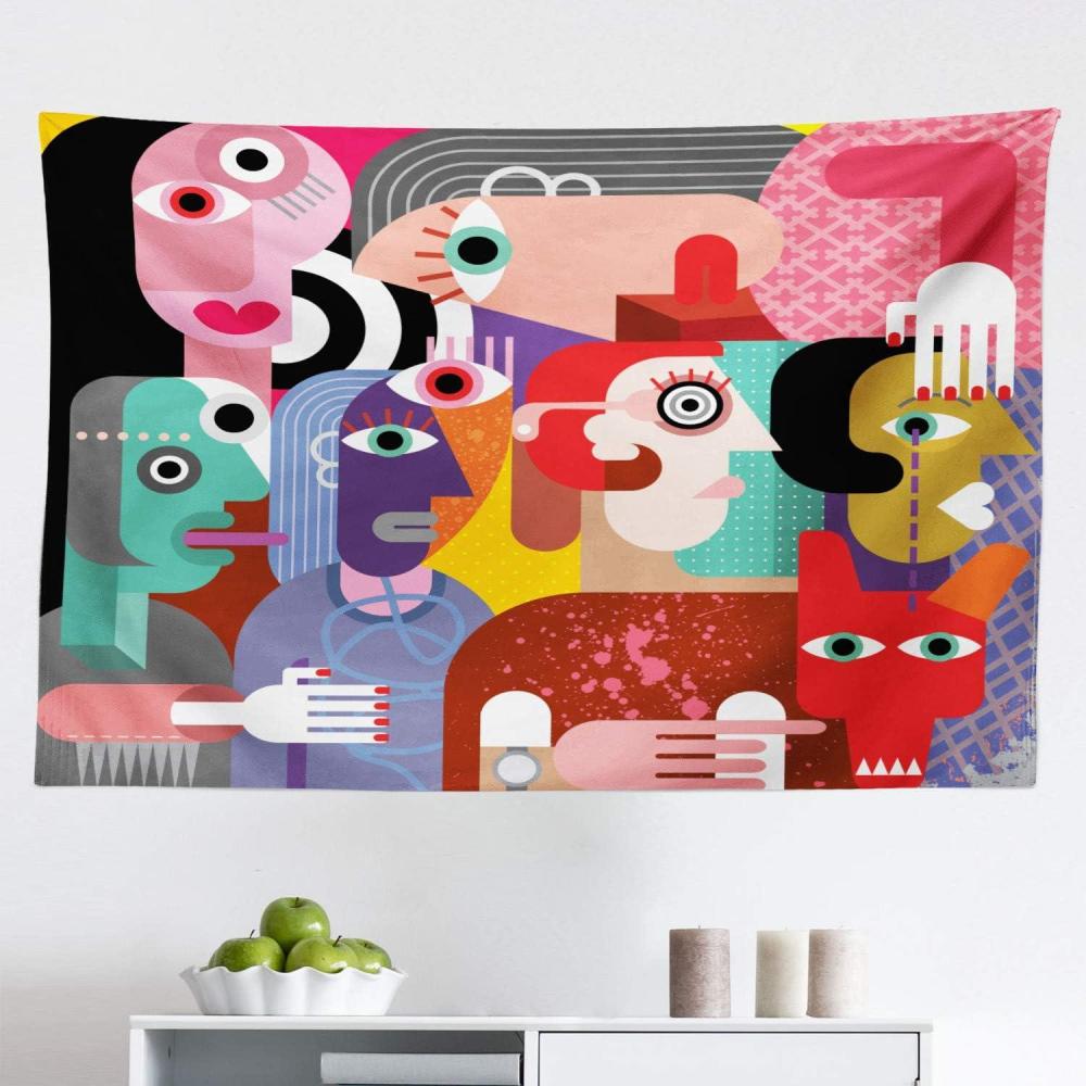 imageAmbesonne Fine Art Tapestry Cubism Style Mixed Human with Trippy Digital Abstract Effects Fabric Wall Hanging Decor for Bedroom Living Room Dorm 45 X 30 Multicolor45L x 30W