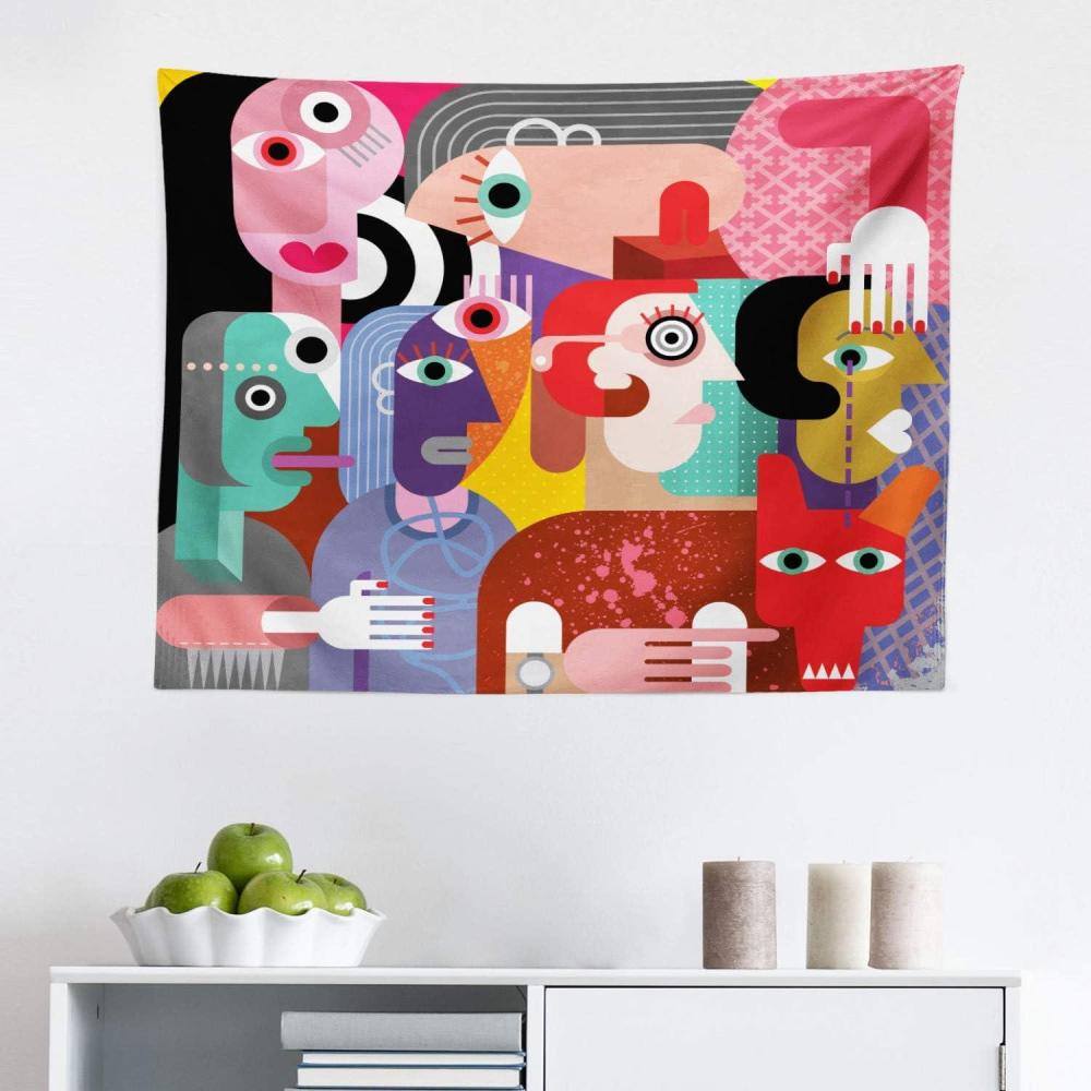 imageAmbesonne Fine Art Tapestry Cubism Style Mixed Human with Trippy Digital Abstract Effects Fabric Wall Hanging Decor for Bedroom Living Room Dorm 45 X 30 Multicolor28L x 23W