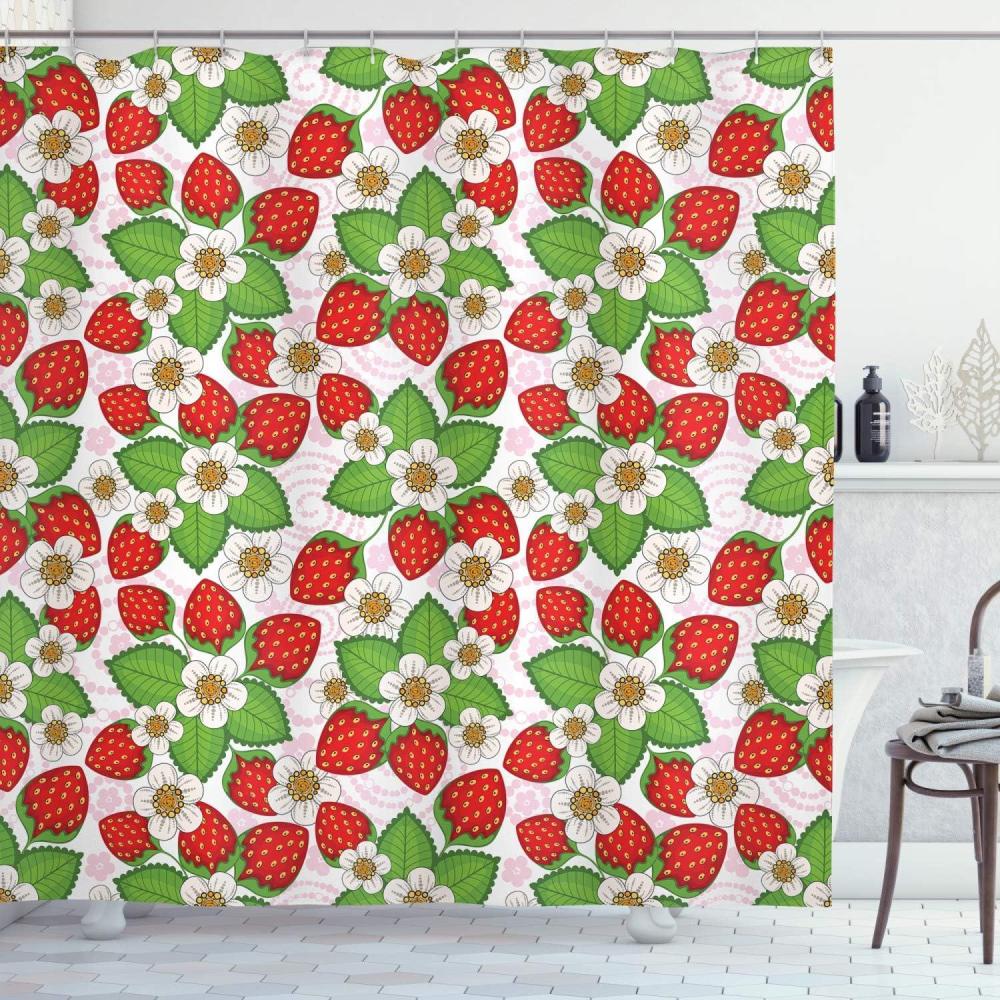 imageAmbesonne Flower Shower Curtain Abstract Ivy Romantic and Landscape Spring Floral Art Nature Theme Cloth Fabric Bathroom Decor Set with Hooks 69 W x 70 L Sea Blue Sky Blue Off WhiteGreen Red