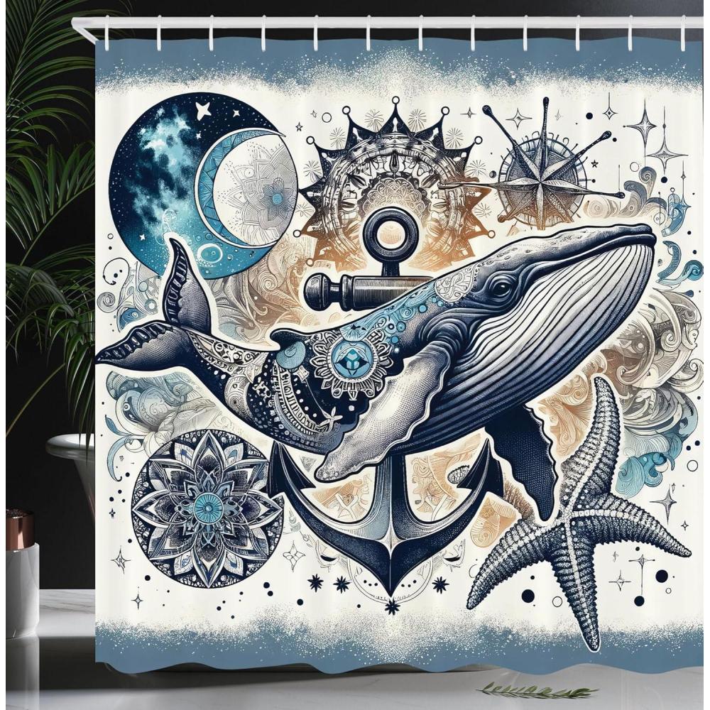 imageAmbesonne Flower Shower Curtain Abstract Ivy Romantic and Landscape Spring Floral Art Nature Theme Cloth Fabric Bathroom Decor Set with Hooks 69 W x 70 L Sea Blue Sky Blue Off WhiteIndigo and Amber