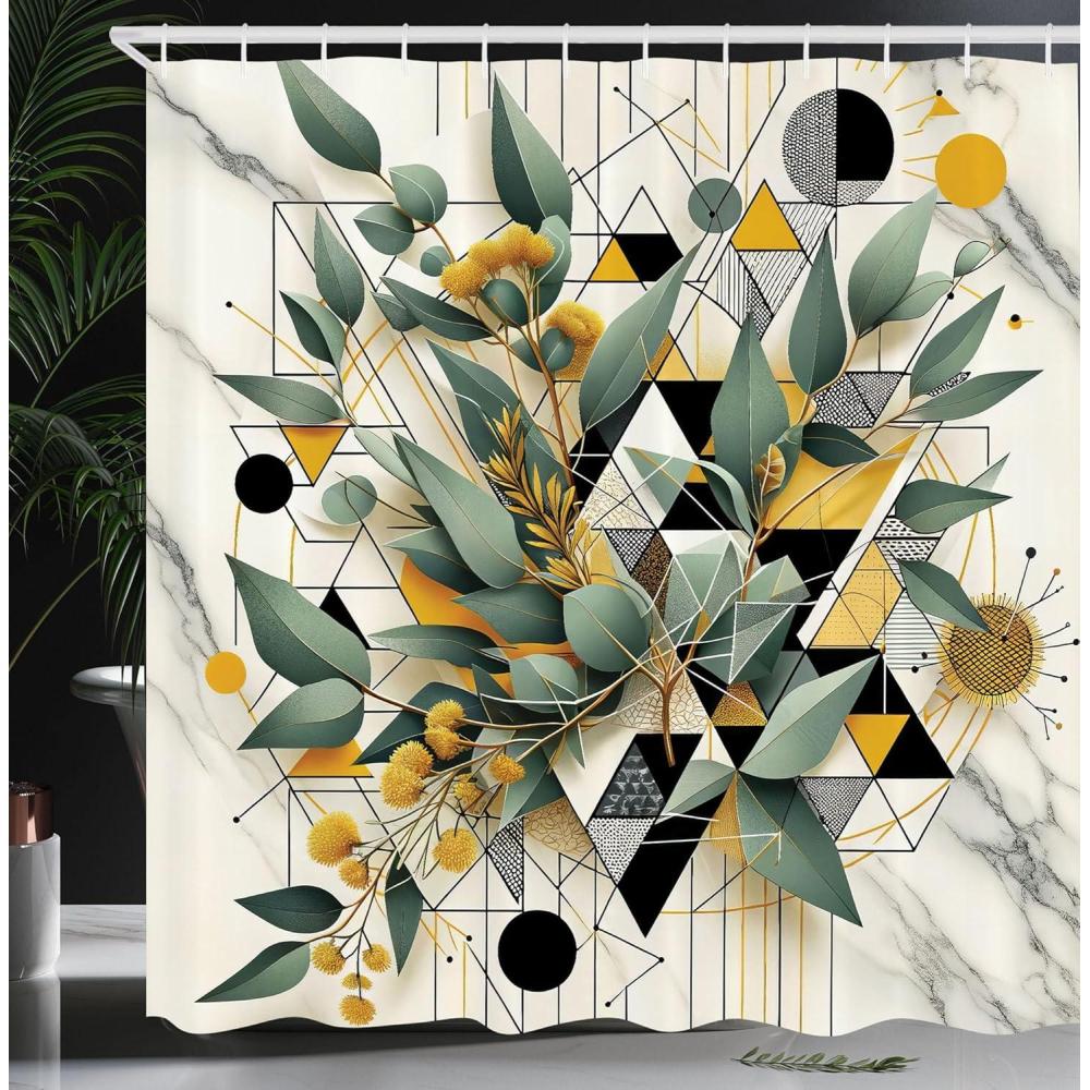 imageAmbesonne Flower Shower Curtain Abstract Ivy Romantic and Landscape Spring Floral Art Nature Theme Cloth Fabric Bathroom Decor Set with Hooks 69 W x 70 L Sea Blue Sky Blue Off WhiteGreen Black Mustard