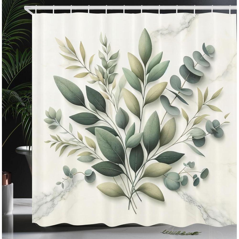 imageAmbesonne Flower Shower Curtain Abstract Ivy Romantic and Landscape Spring Floral Art Nature Theme Cloth Fabric Bathroom Decor Set with Hooks 69 W x 70 L Sea Blue Sky Blue Off WhiteSage Green Off White