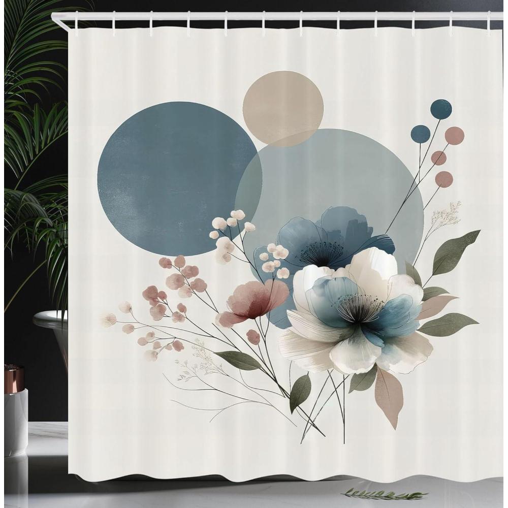 imageAmbesonne Flower Shower Curtain Abstract Ivy Romantic and Landscape Spring Floral Art Nature Theme Cloth Fabric Bathroom Decor Set with Hooks 69 W x 70 L Sea Blue Sky Blue Off WhiteBlue Grey and Blush