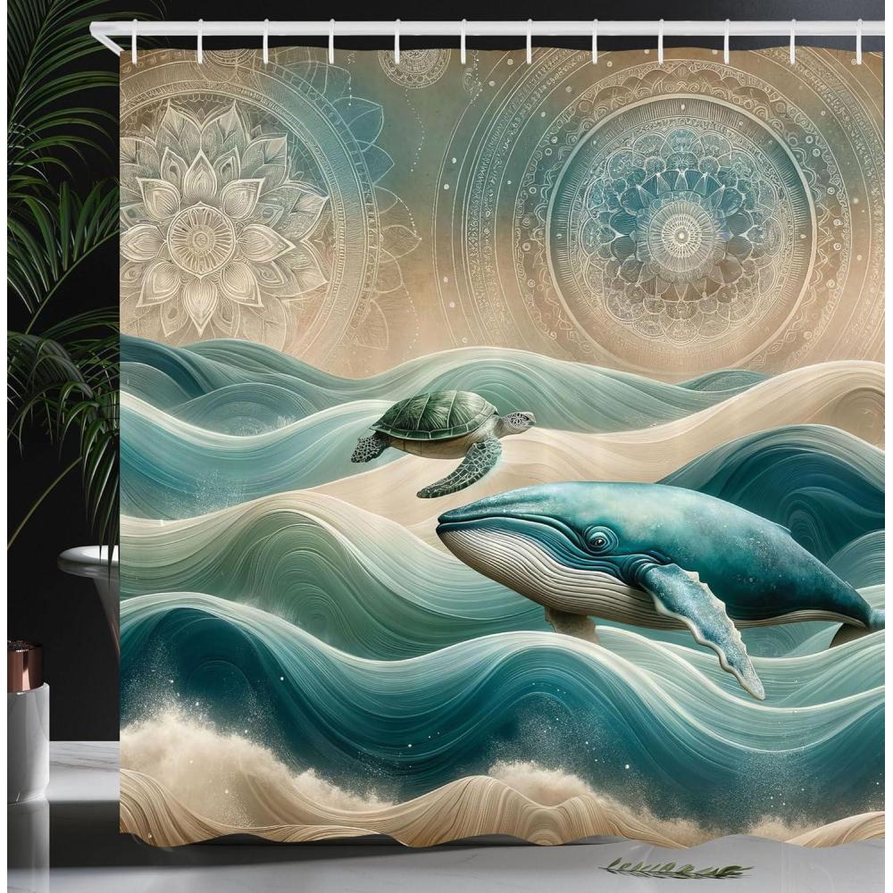 imageAmbesonne Flower Shower Curtain Abstract Ivy Romantic and Landscape Spring Floral Art Nature Theme Cloth Fabric Bathroom Decor Set with Hooks 69 W x 70 L Sea Blue Sky Blue Off WhiteTeal Ecru Blue