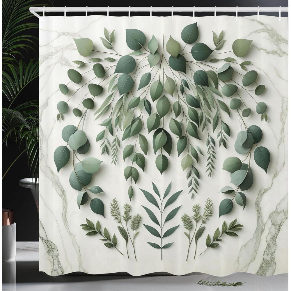 imageAmbesonne Flower Shower Curtain Abstract Ivy Romantic and Landscape Spring Floral Art Nature Theme Cloth Fabric Bathroom Decor Set with Hooks 69 W x 70 L Sea Blue Sky Blue Off WhiteIvory and Laurel Green