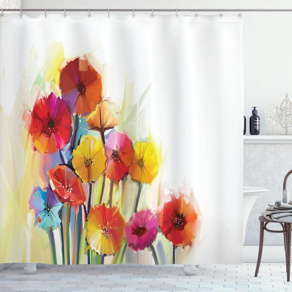 imageAmbesonne Flower Shower Curtain Abstract Ivy Romantic and Landscape Spring Floral Art Nature Theme Cloth Fabric Bathroom Decor Set with Hooks 69 W x 70 L Sea Blue Sky Blue Off WhiteRed Yellow