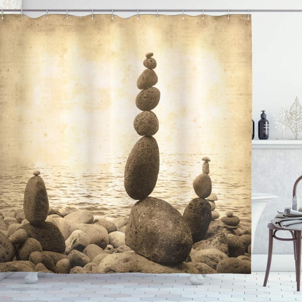 imageAmbesonne Hello Shower Curtain Romantic and Message in a Pastel Colored Speech Balloon Hand Drawn Dots Cloth Fabric Bathroom Decor Set with Hooks 69 W x 70 L AzureBeige Brown