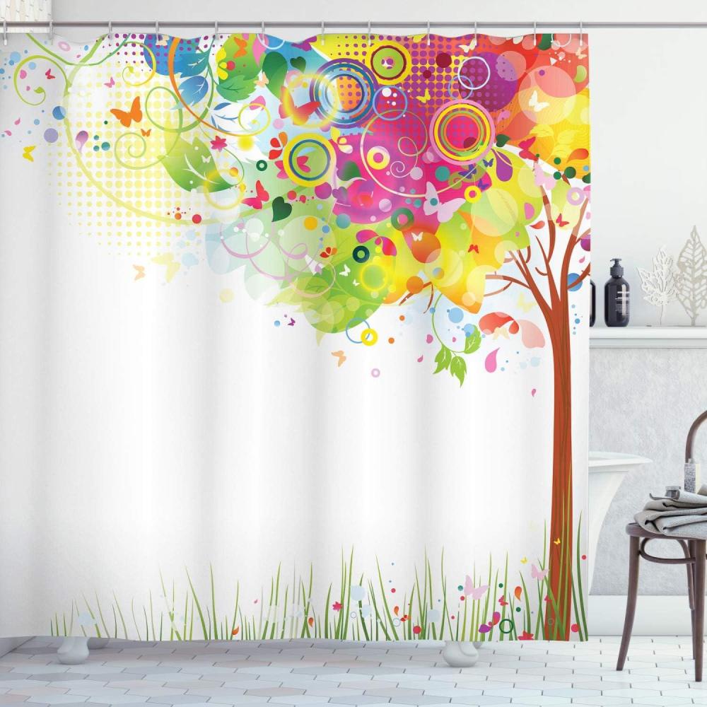 imageAmbesonne Hello Shower Curtain Romantic and Message in a Pastel Colored Speech Balloon Hand Drawn Dots Cloth Fabric Bathroom Decor Set with Hooks 69 W x 70 L AzureFern Green White