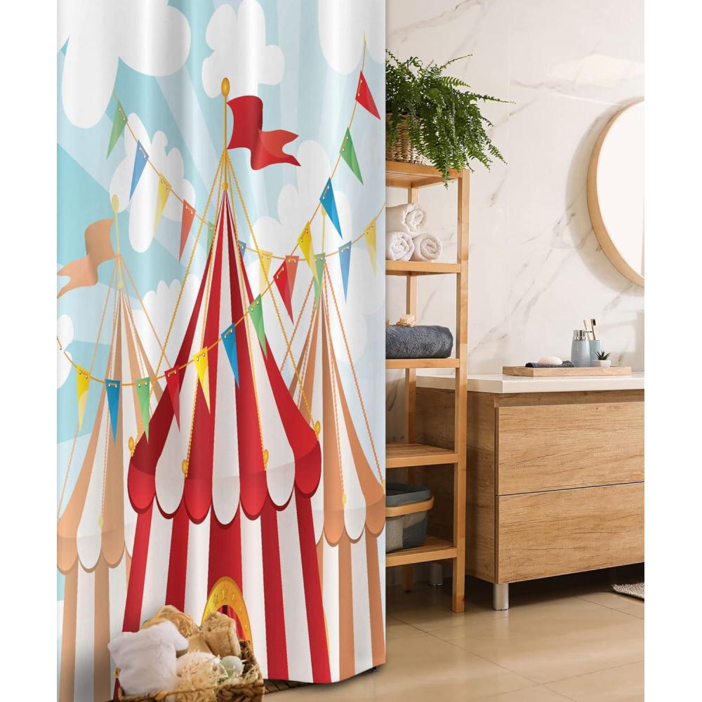 imageAmbesonne Hello Shower Curtain Romantic and Message in a Pastel Colored Speech Balloon Hand Drawn Dots Cloth Fabric Bathroom Decor Set with Hooks 69 W x 70 L AzureBlue White Red