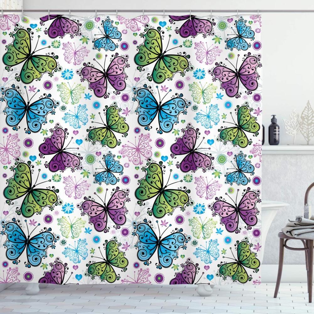 imageAmbesonne Hello Shower Curtain Romantic and Message in a Pastel Colored Speech Balloon Hand Drawn Dots Cloth Fabric Bathroom Decor Set with Hooks 69 W x 70 L AzurePurple White Green