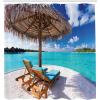 Ambesonne Beach Shower Curtain, Maldives Scenic Seaside View Sunbeds Under Umbrella Romantic Honeymoon Theme, Cloth Fabric Bathroom Decor Set with Hooks, 69″ W x 70″ L, Brown White