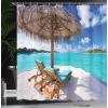 Ambesonne Beach Shower Curtain, Maldives Scenic Seaside View Sunbeds Under Umbrella Romantic Honeymoon Theme, Cloth Fabric Bathroom Decor Set with Hooks, 69″ W x 70″ L, Brown White