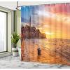 Ambesonne Cityscape Shower Curtain, Sunset at Rovinj Adriatic Sea Coast of Croatia Romantic Evening Scenery Print, Cloth Fabric Bathroom Decor Set with Hooks, 69″ W x 70″ L, Brown Yellow