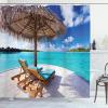 Ambesonne Beach Shower Curtain, Maldives Scenic Seaside View Sunbeds Under Umbrella Romantic Honeymoon Theme, Cloth Fabric Bathroom Decor Set with Hooks, 69″ W x 70″ L, Brown White