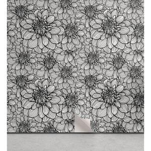 Ambesonne Black and White Peel & Stick Wallpaper for Home, Botanical Gardening Plants Hand Drawn Style Dahlia Burst into Blossom, Self-Adhesive Living Room Kitchen Accent, 13″ x 72″, Charcoal White