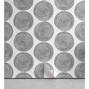 Ambesonne Black and White Peel & Stick Wallpaper for Home, Doodle Graphic Pattern with Circles Pencil Drawn Big Dots Simple Geometric, Self-Adhesive Living Room Kitchen Accent, 13″ x 100″, Black White