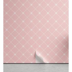 Ambesonne Blush Pink Peel & Stick Wallpaper for Home, Abstract Monochrome Geometric Lace Inspired Grid Ornament with Stars Print, Self-Adhesive Living Room Kitchen Accent, 13″ x 36″, Blush and White