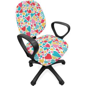Ambesonne Hearts Office Chair Slipcover, Colorful Hearts for Valentines Day Love Childish Hand Drawn Happiness Joy Theme, Protective Stretch Decorative Fabric Cover, Multicolor
