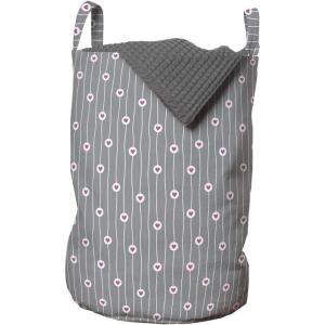 Ambesonne Love Laundry Bag, Valentine’s Day Themed Pattern with Hearts on Curvilinear Stripes, Hamper Basket with Handles Drawstring Closure for Laundromats, 13″ x 19″, Grey Pale Fuchsia White
