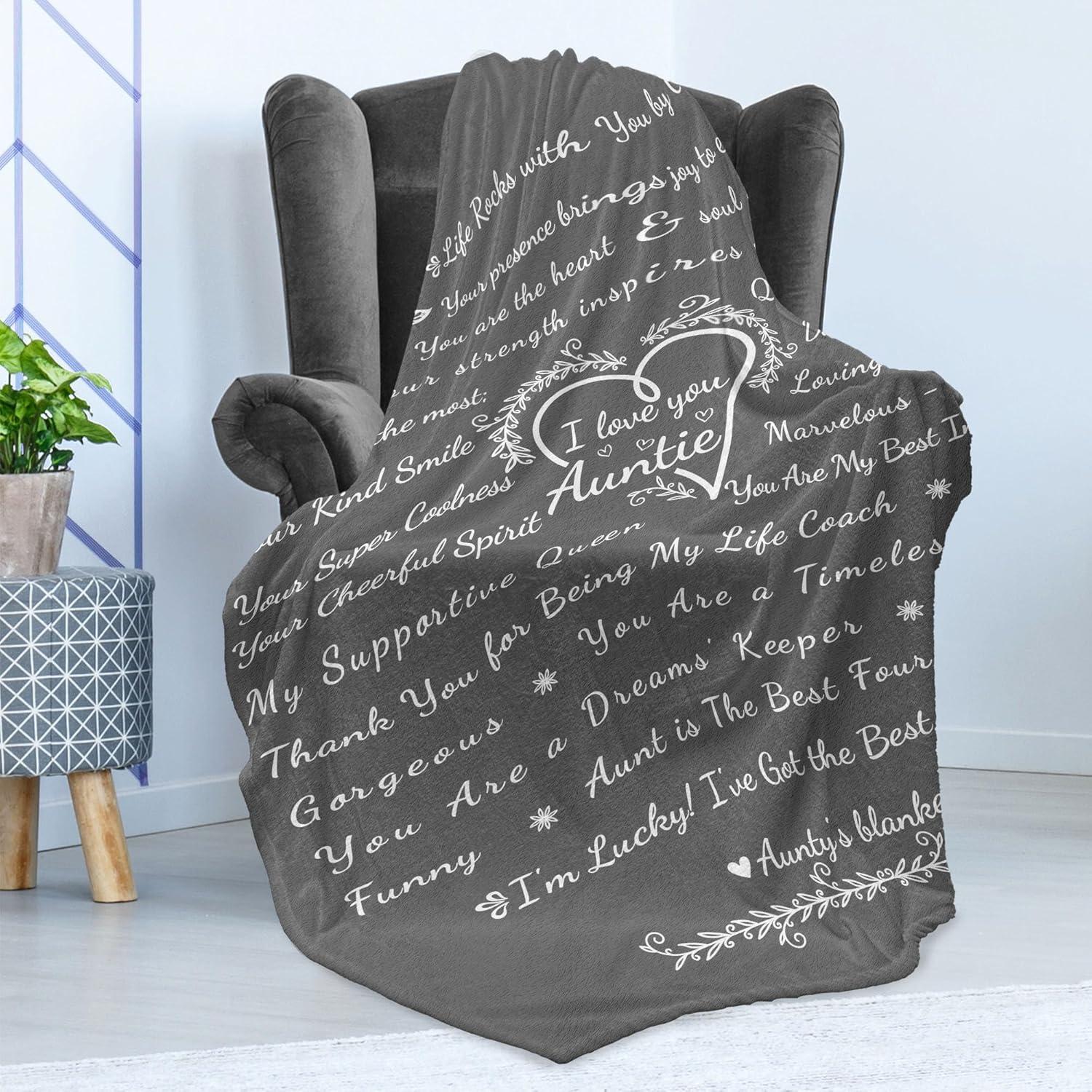 imageAmbesonne Aunt Gift Blanket Custom Best Auntie Present for Birthday amp Christmas from Niece Nephew Flannel Fleece Bed amp Throw Cover Filled with Appreciation Love Words 50 x 70 Jade GreenGrey