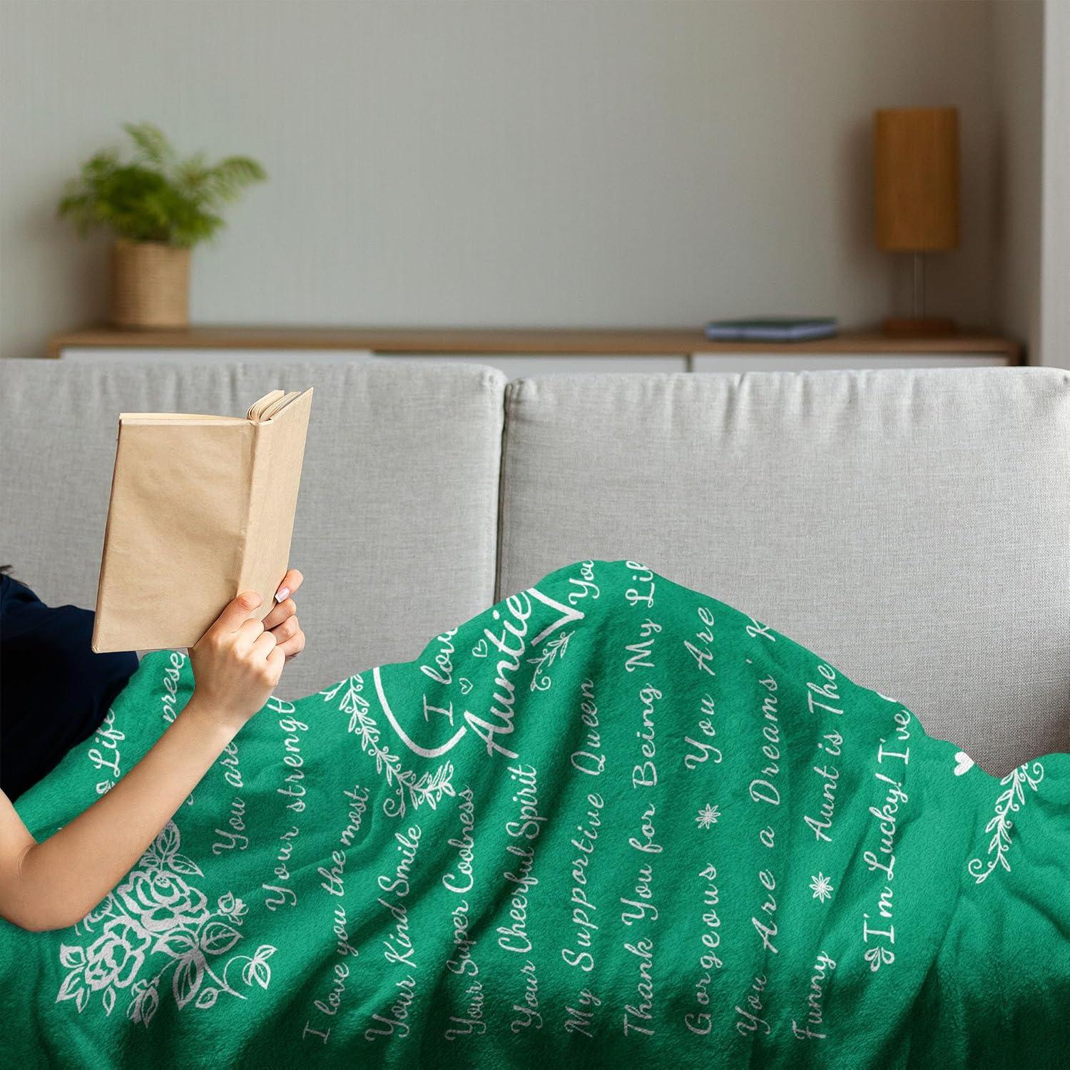 imageAmbesonne Aunt Gift Blanket Custom Best Auntie Present for Birthday amp Christmas from Niece Nephew Flannel Fleece Bed amp Throw Cover Filled with Appreciation Love Words 50 x 70 Jade GreenJade Green