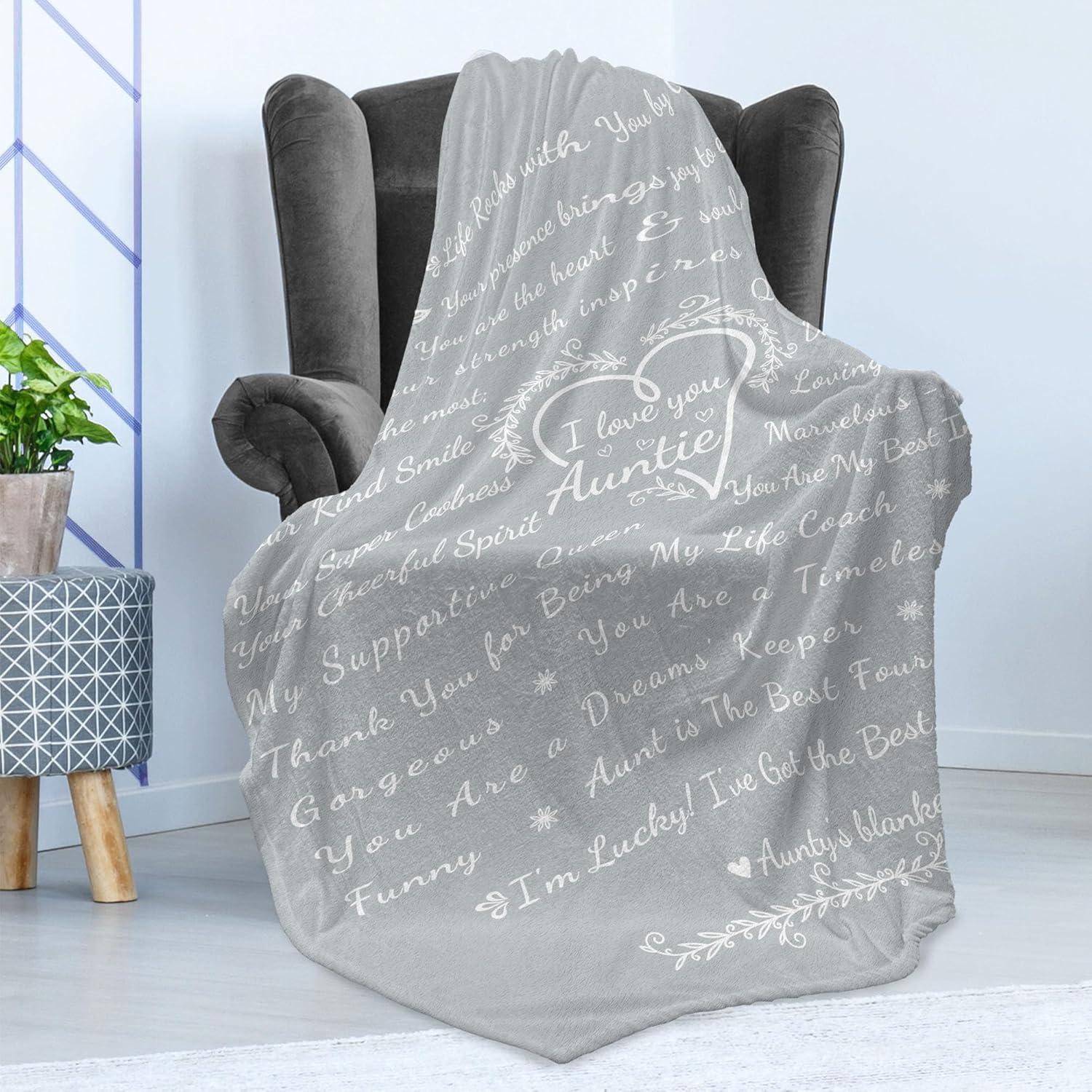 imageAmbesonne Aunt Gift Blanket Custom Best Auntie Present for Birthday amp Christmas from Niece Nephew Flannel Fleece Bed amp Throw Cover Filled with Appreciation Love Words 50 x 70 Jade GreenPale Grey